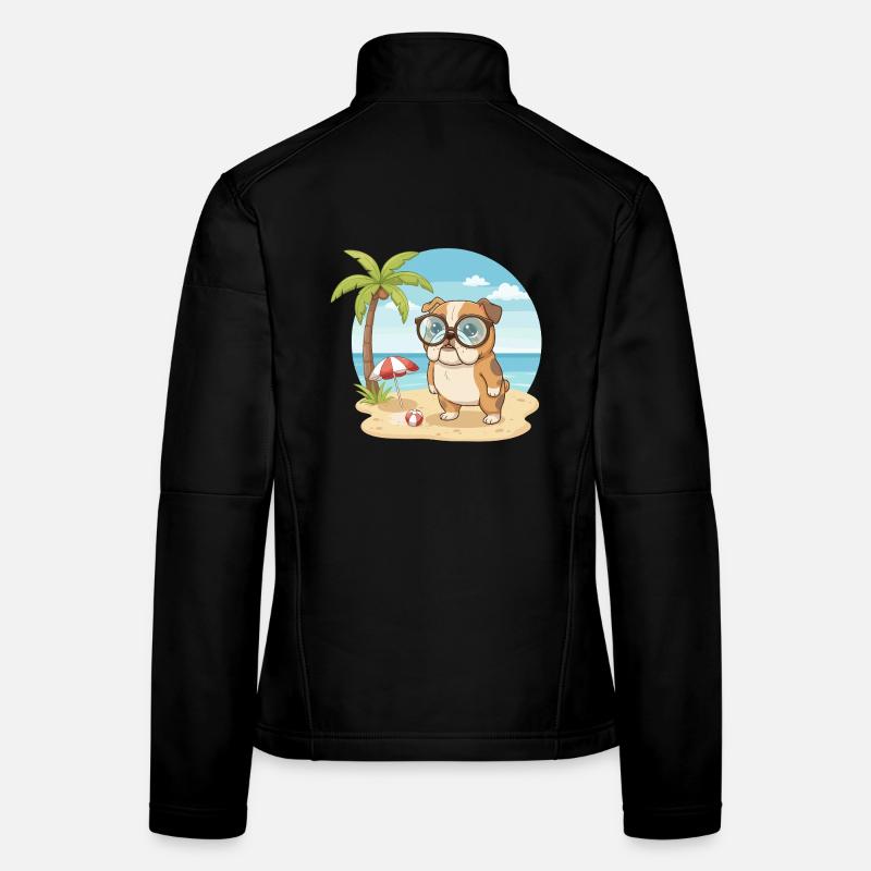 Bouledogue mignon avec des lunettes vacances d’été sur la plage Veste en tissu softshell Femme