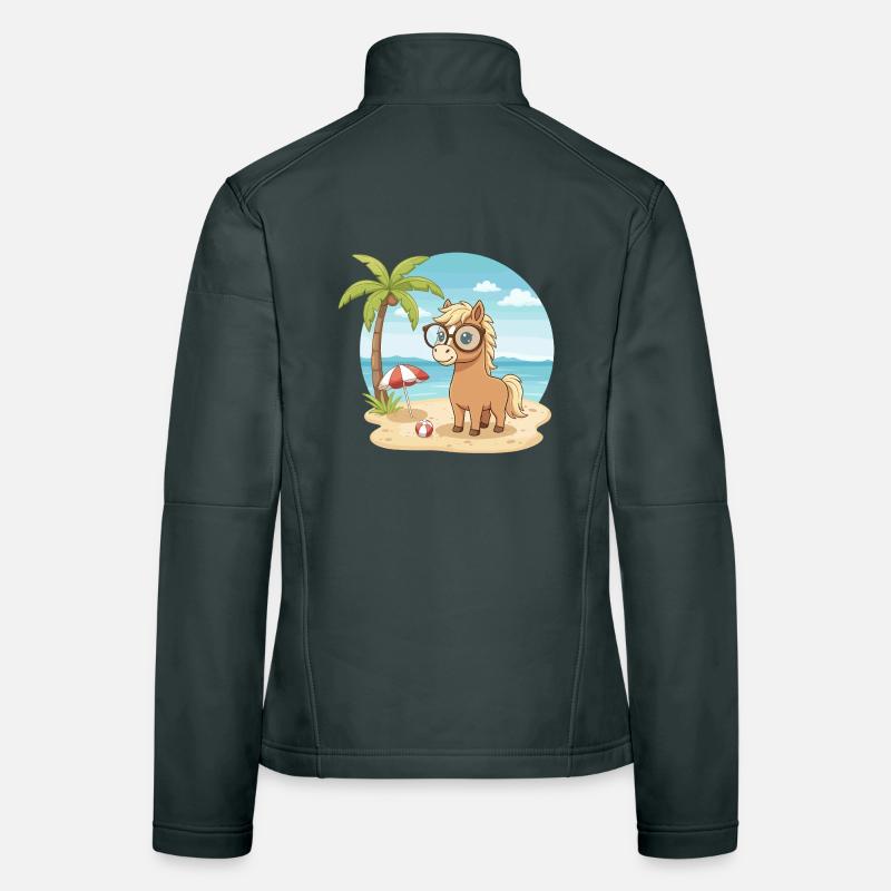 Cute Horse with Glasses Beach Summer Vacation Women's Softshell Jacket
