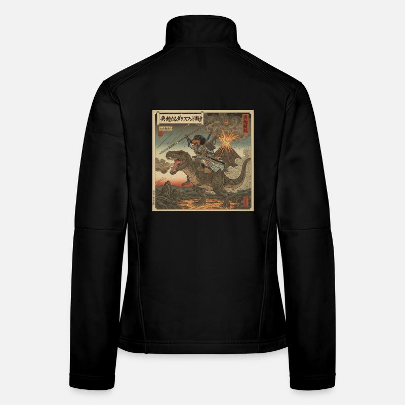 Dachshund Samurai Warrior Riding T-Rex Dinosaur Women's Softshell Jacket