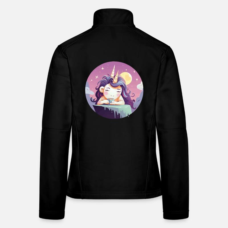 Moon tea unicorn in the evening Women's Softshell Jacket