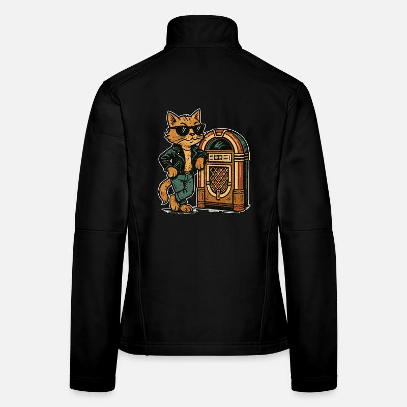 Rockabilly Jukebox Cool Cat Cadeau rétro des années 50 Veste en tissu softshell Femme