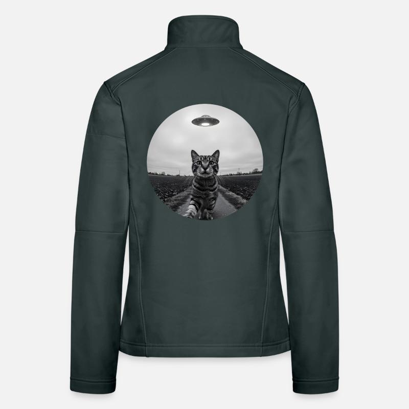 Funny UFO Space Cat Alien Design Women's Softshell Jacket