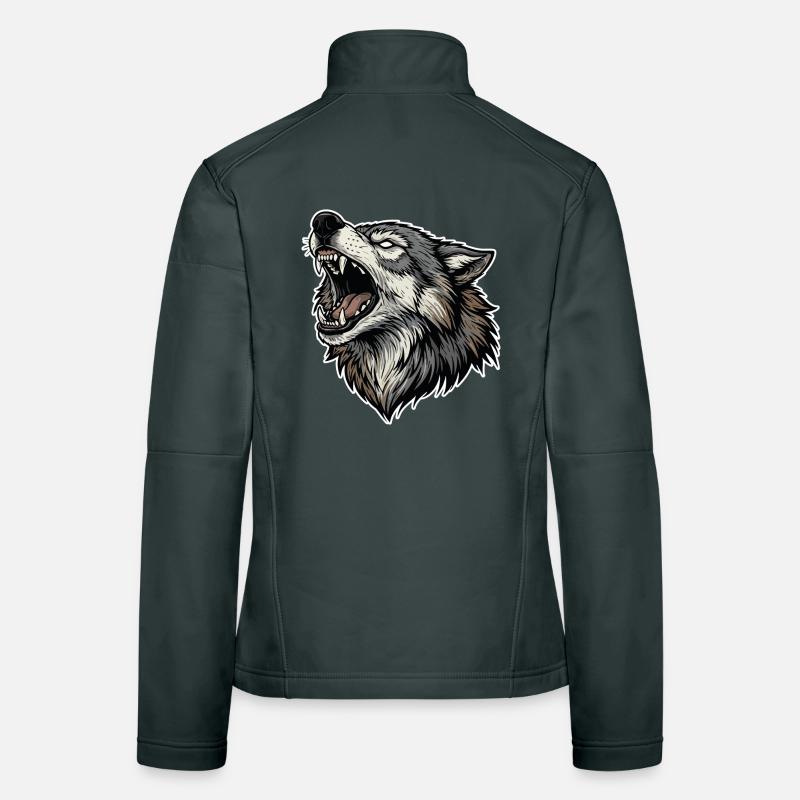 Wild Wolf Howling Alpha Wolf Mascot Women's Softshell Jacket