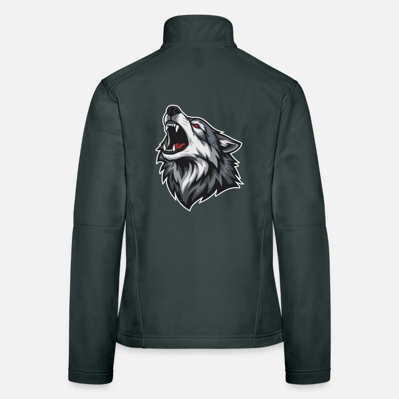 Wild Wolf Howling Red-Eyes Wolf Mascot Women's Softshell Jacket