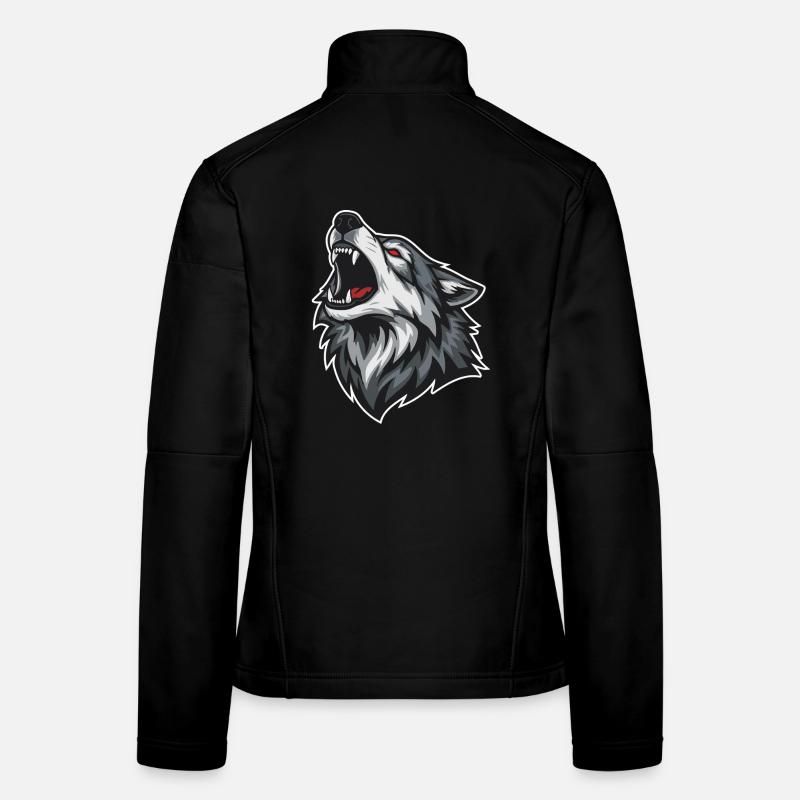 Wild Wolf Heult Rotaugen-Maskottchen Wolf Maskottchen Frauen Softshelljacke