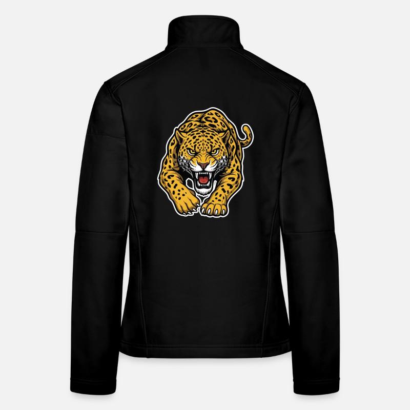 Leopard-Jaguar Wild Attack Maskottchen-Raubtier Frauen Softshelljacke