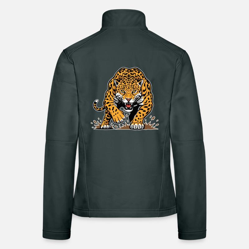 Jaguar Leopard Wildrennen Maskottchen Predator Frauen Softshelljacke