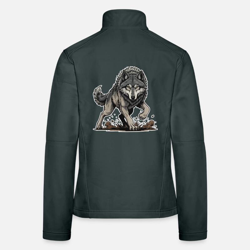 Wild Gray Wolf Walking Mascot Wolf Alpha Women's Softshell Jacket