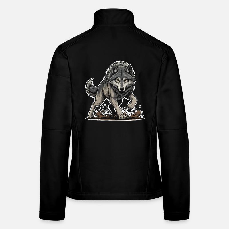 Wild Gray Wolf Walking Mascot Wolf Alpha Women's Softshell Jacket