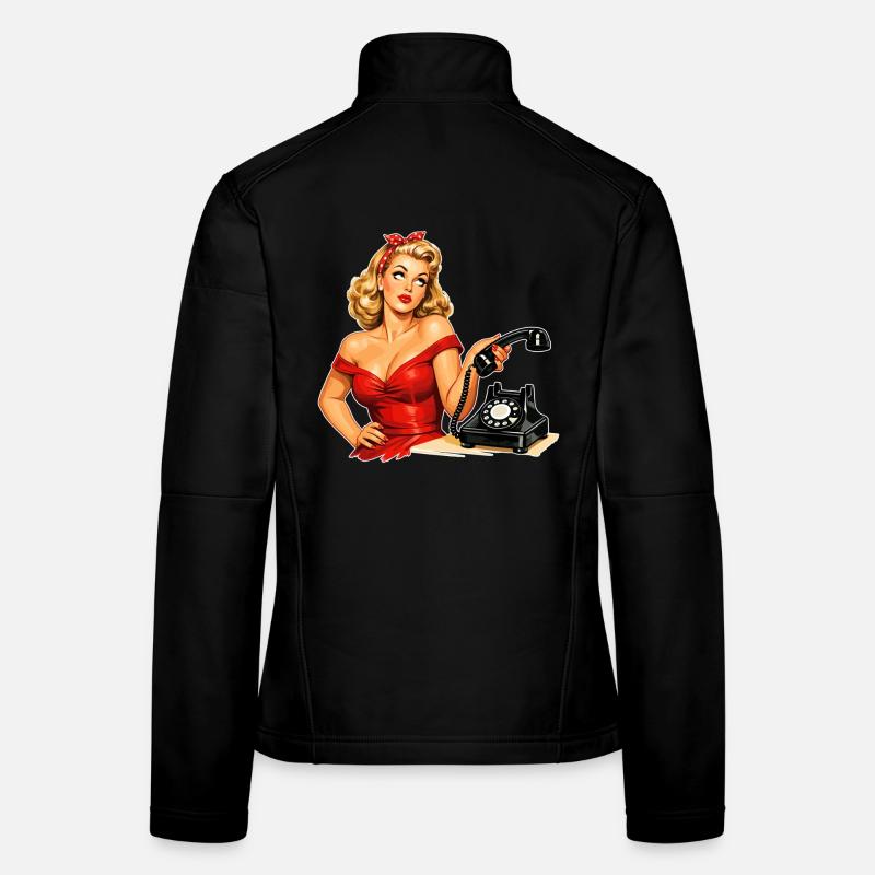 Pin-up agacée : graphique rétro au téléphone Veste en tissu softshell Femme