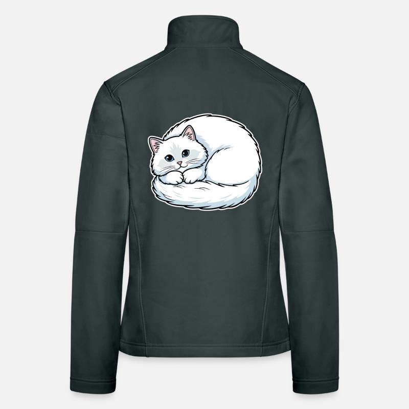 White Angora Cat Blue Eyes Coiled Cute Women's Softshell Jacket