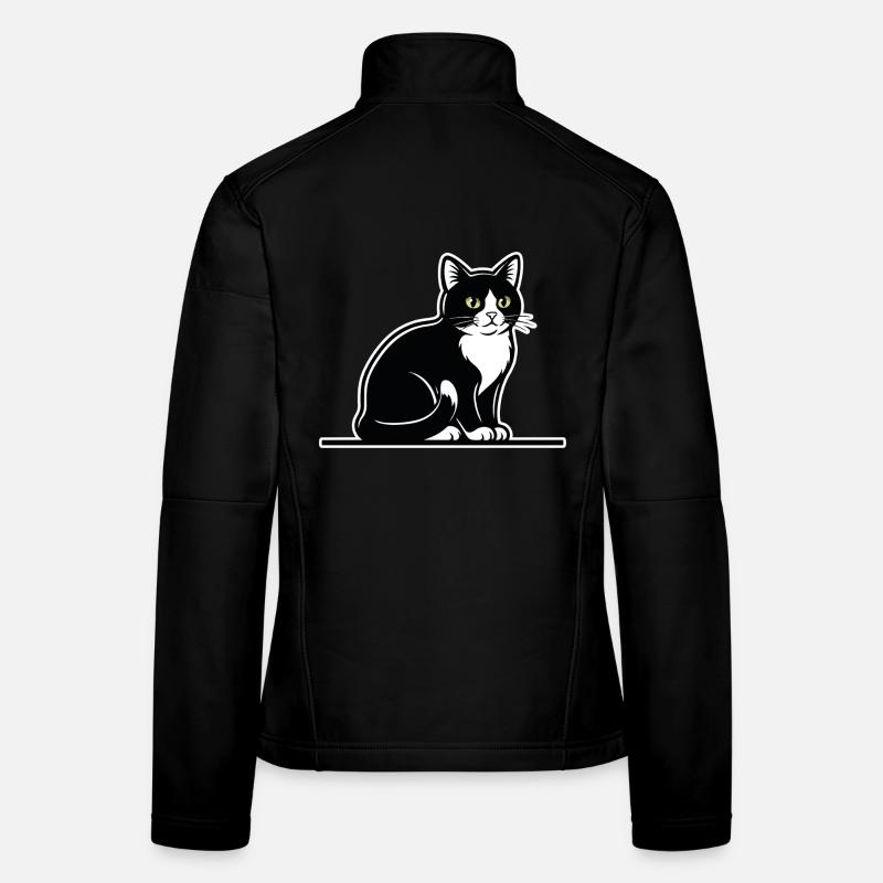 Chat Tuxedo Noir et Blanc Portrait Élégant Assis Veste en tissu softshell Femme