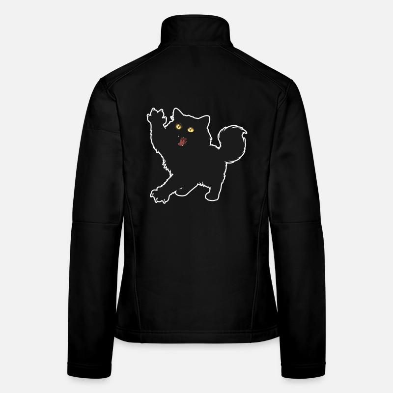 Black Kitten Fluffy Long Haired Fun Portrait Women's Softshell Jacket