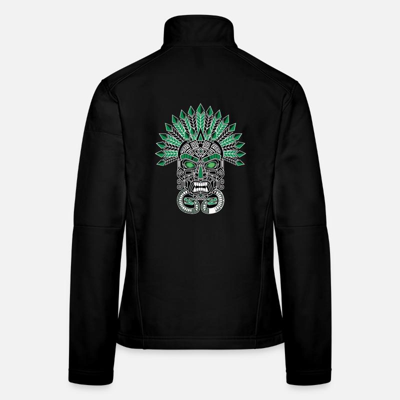Mayan Inca Mask Emerald White Totem Green Women's Softshell Jacket