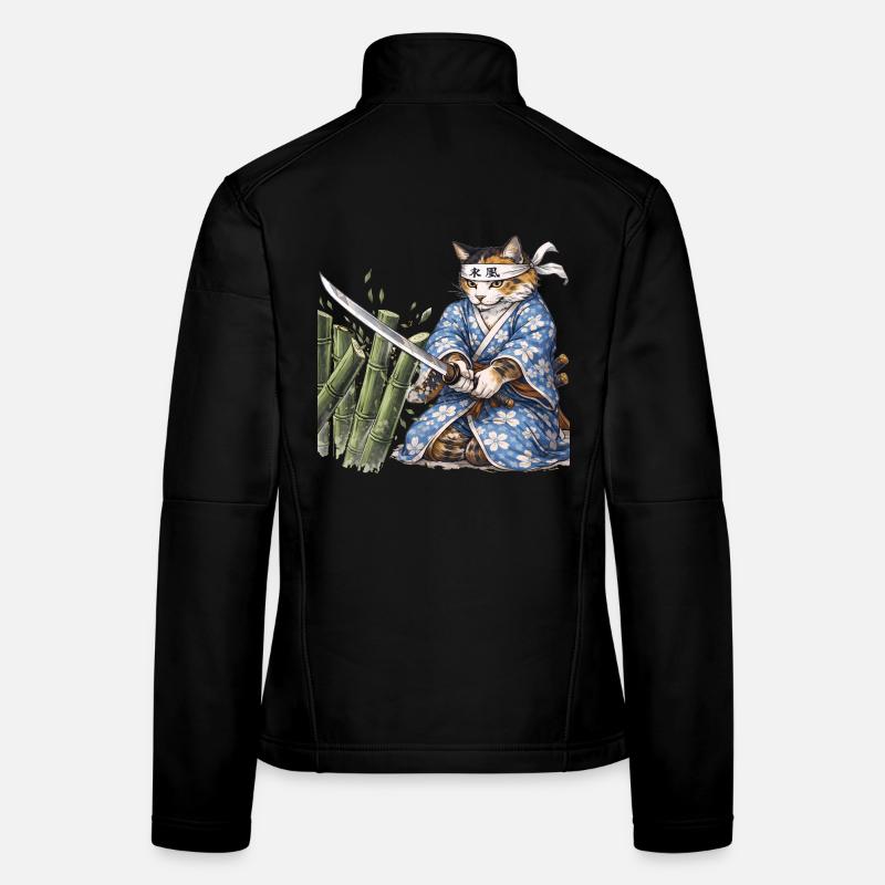 Samurai Cat with Katana – Japanese Ukiyo-e Style Women's Softshell Jacket