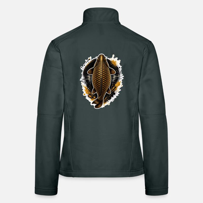 Golden Carp Top View Design de pêche premium Veste en tissu softshell Femme