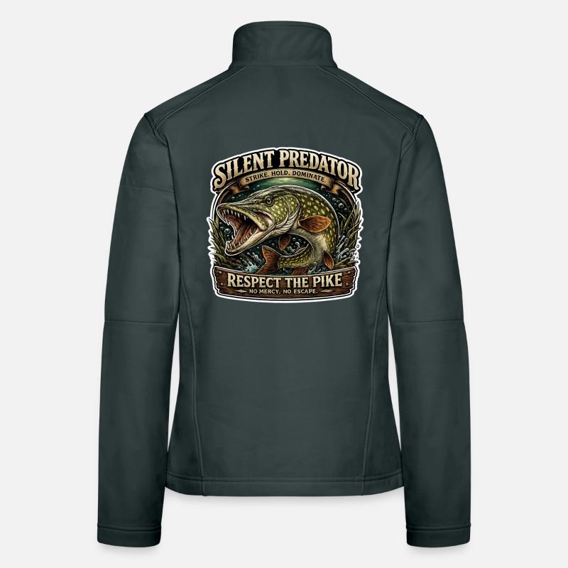 Silent Predator – Respectez le design de pêche au brochet Veste en tissu softshell Femme