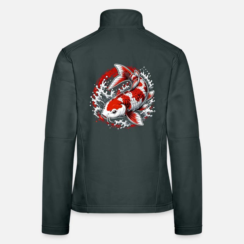 Red White Koi Carp Splash Art Design Women's Softshell Jacket