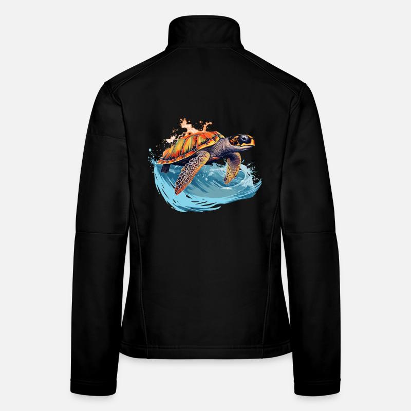 Wilde Meeresschildkröte in Welle - Frauen Softshelljacke - Schwarz