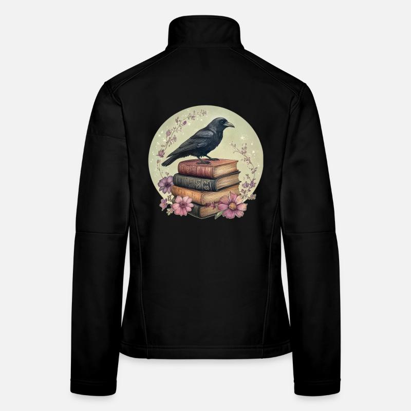 Raven on stack of books Women's Softshell Jacket