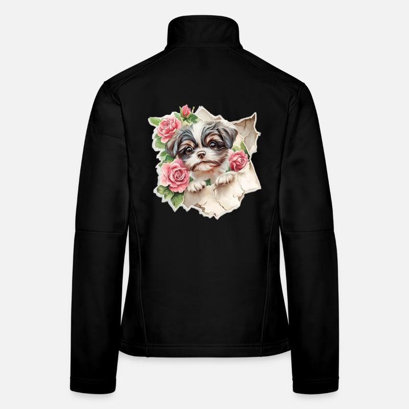 Fleurs vintage Shih Tzu Veste en tissu softshell Femme