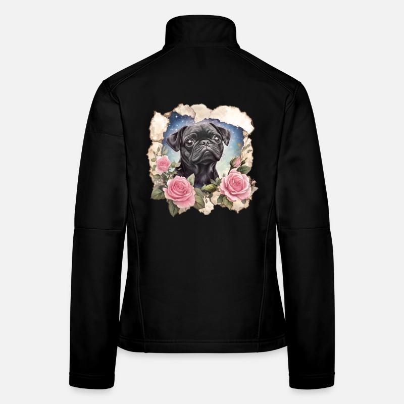 Schwarzer Mops Frauen Softshelljacke