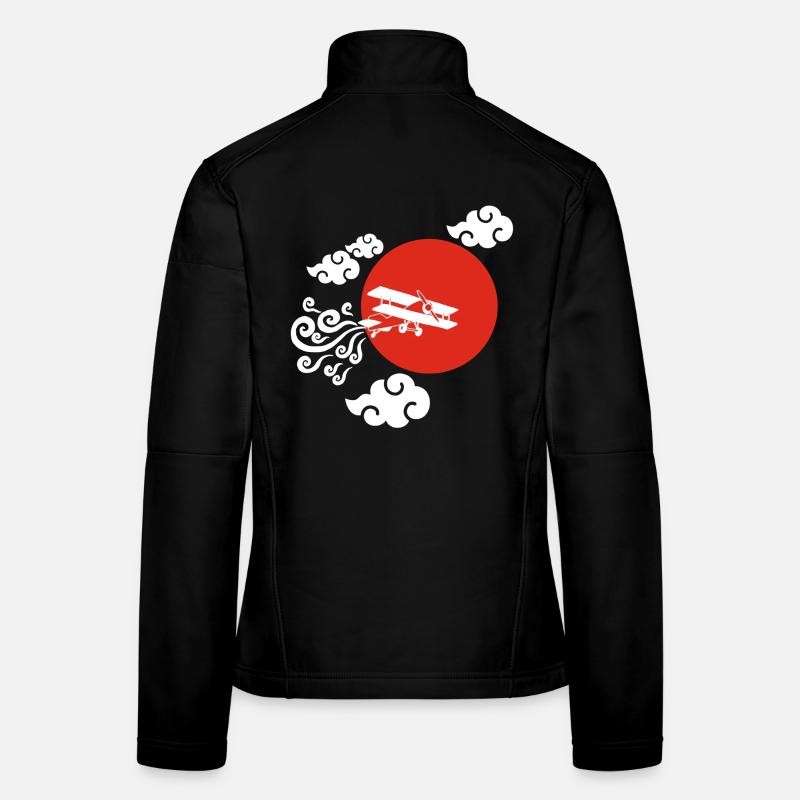 White Airplane and Red Sun - Women's Softshell Jacket - black