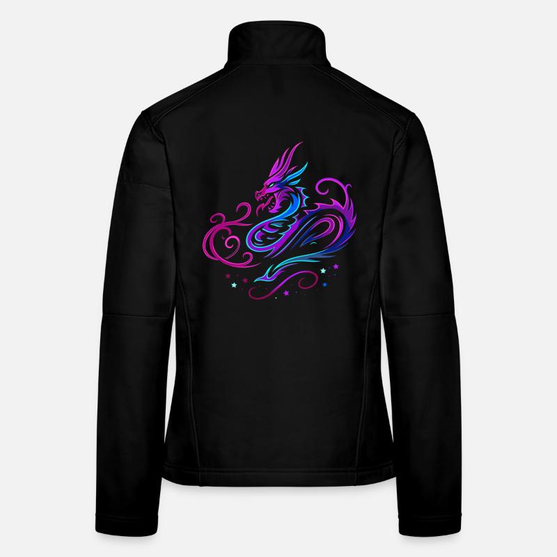 Mystischer Tribal-Drache in Neonfarben Frauen Softshelljacke