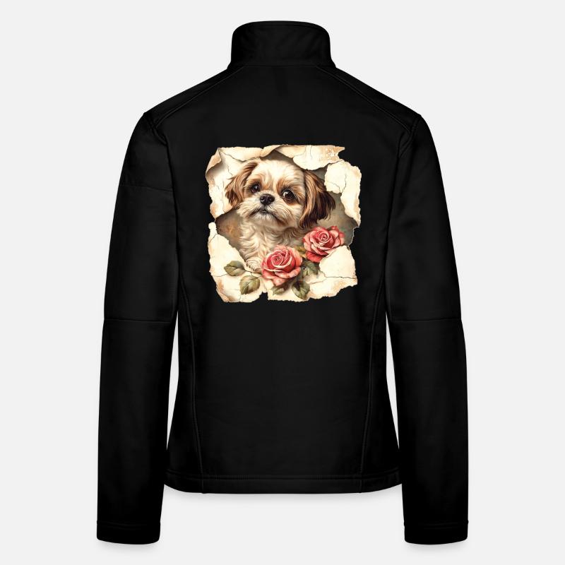 Fleurs Shih Tzu Veste en tissu softshell Femme