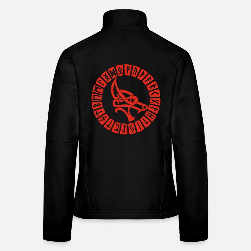 Roter Wolf und Wikingerrunen Frauen Softshelljacke