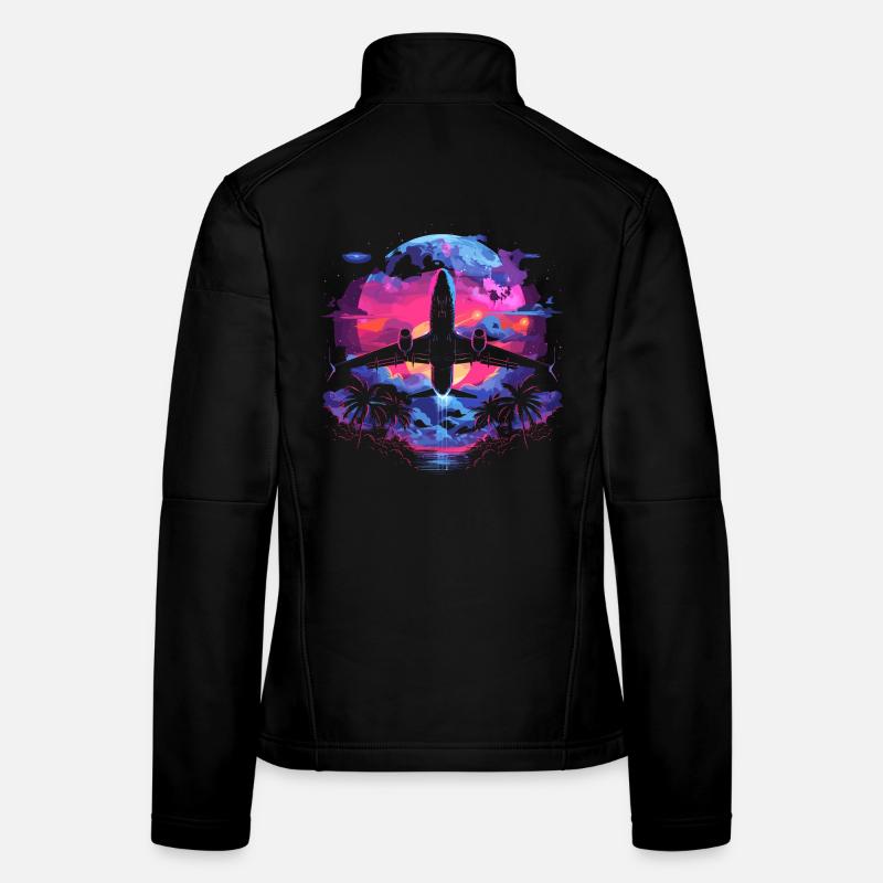 Retro Airplane Retrowave Women's Softshell Jacket