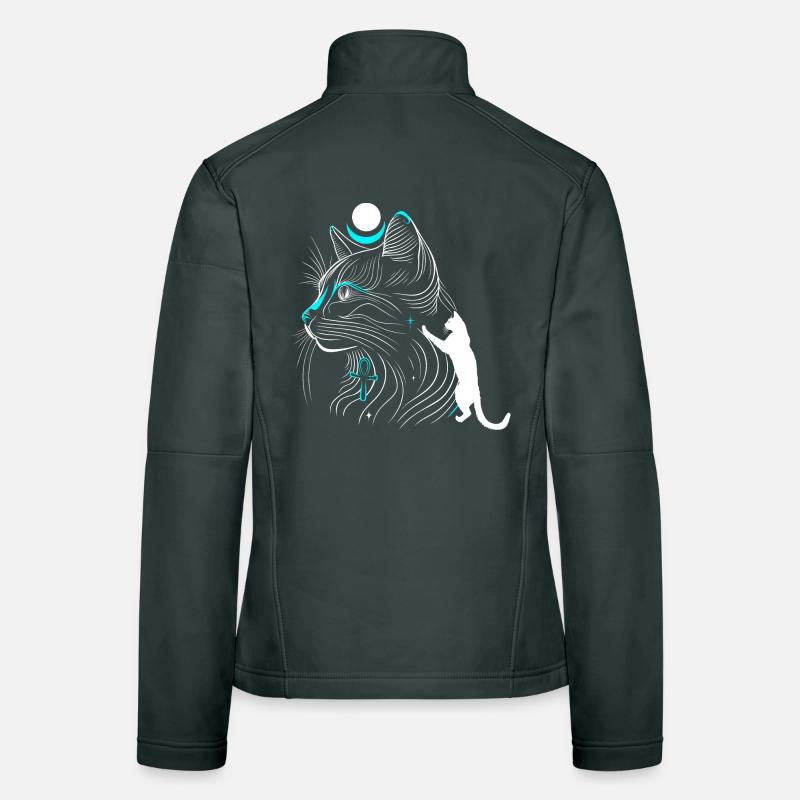 Chat Bastet minimaliste de profil avec lune Veste en tissu softshell Femme