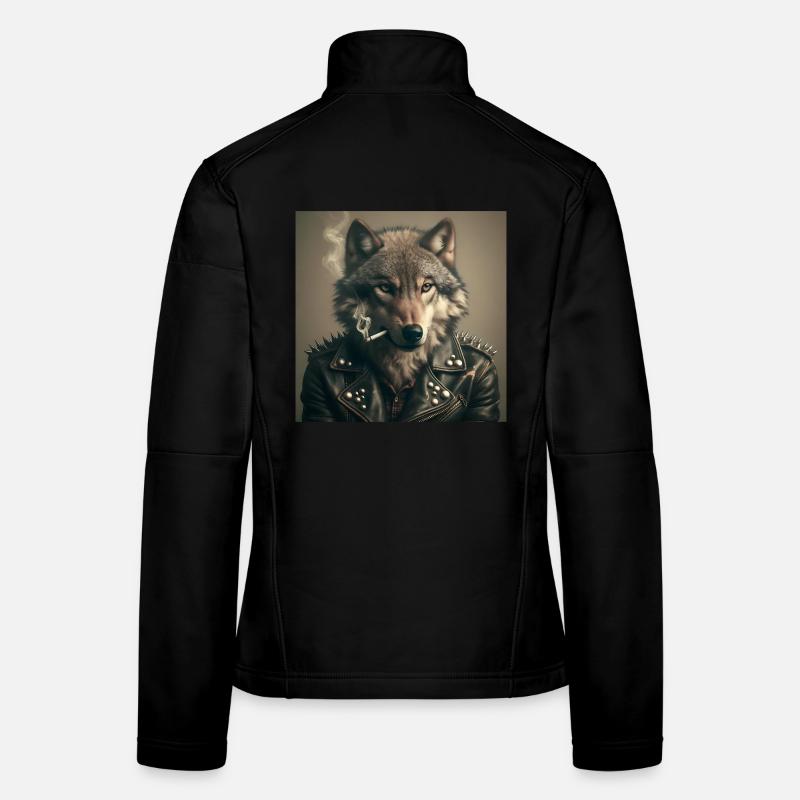 Rockiger Wolf mit Lederjacke Frauen Softshelljacke