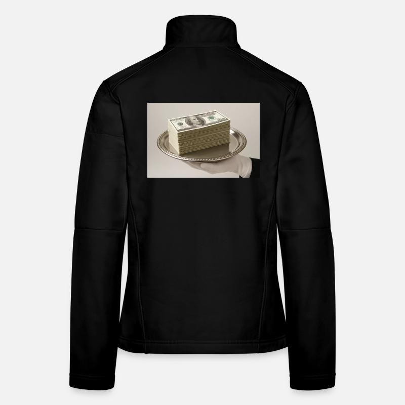 Pile de billets de banque sur un plateau en argent Veste en tissu softshell Femme