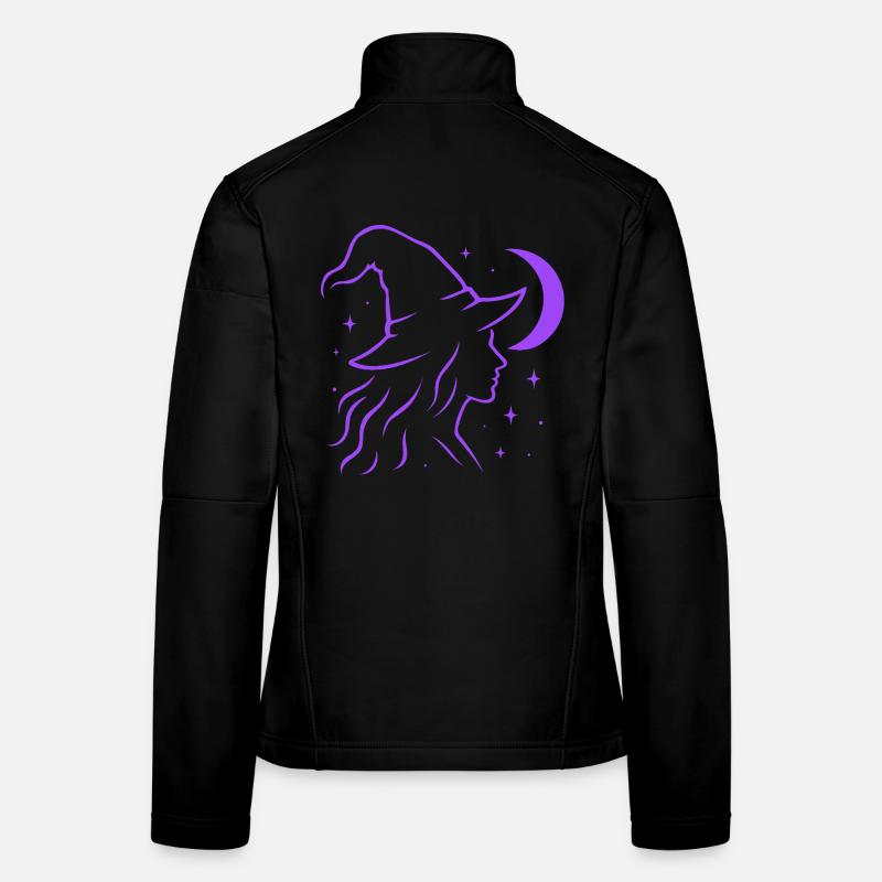 Witch Silhouette Moon Witchcore Motif Women's Softshell Jacket