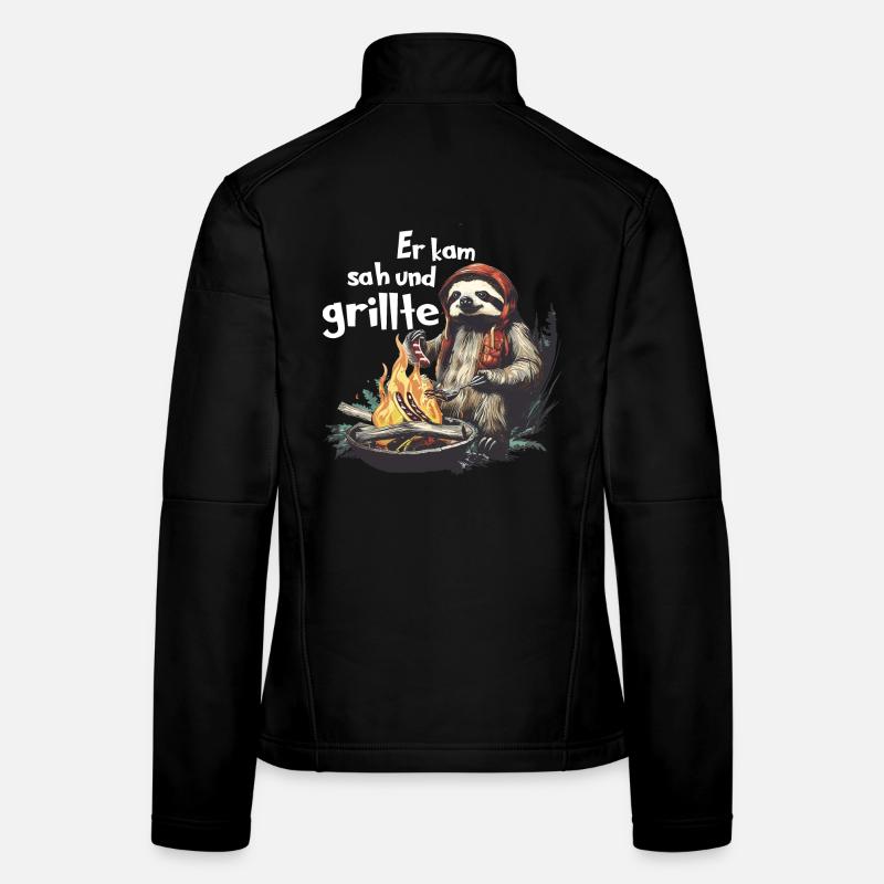 Er kam sah und grillte Sloth Griller Frauen Softshelljacke