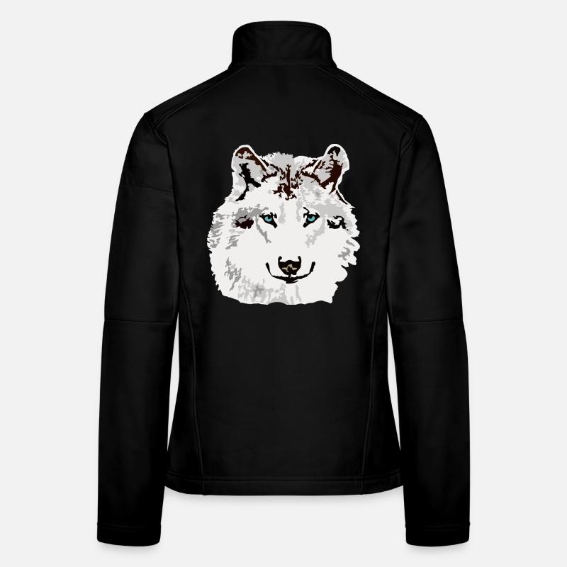 Weisser Wolf blaue Augen - Frauen Softshelljacke - Schwarz