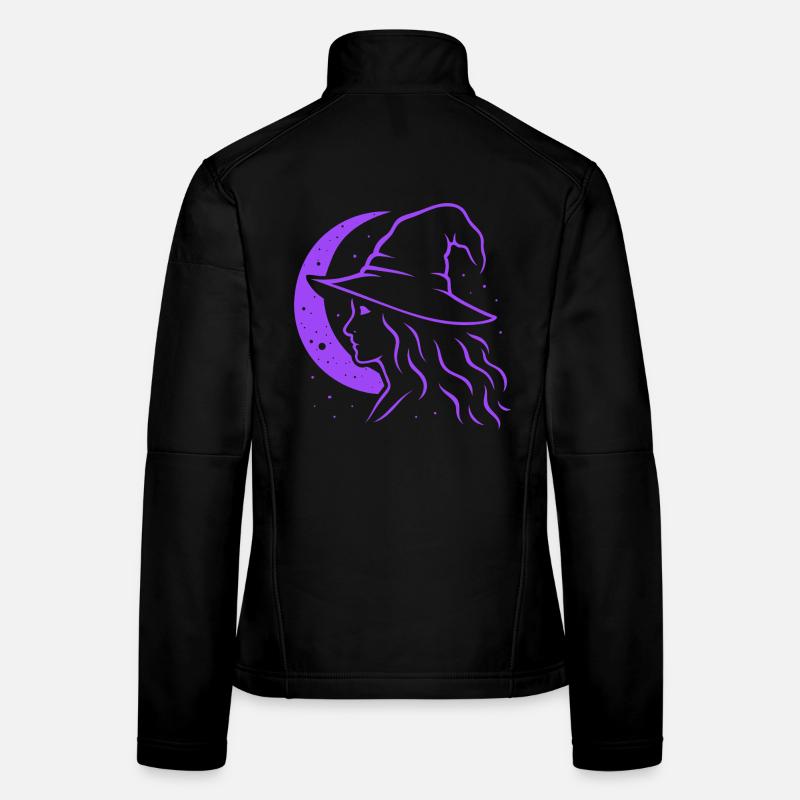 Witch Silhouette Moon Witchcore Motif Women's Softshell Jacket