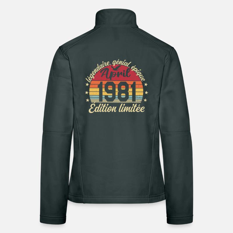 1981 avril Anniversaire avril 1981 Veste en tissu softshell Femme