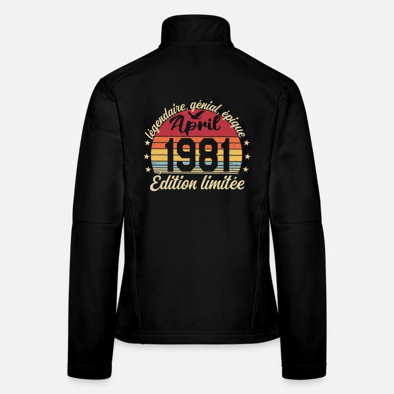1981 avril Anniversaire avril 1981 Veste en tissu softshell Femme