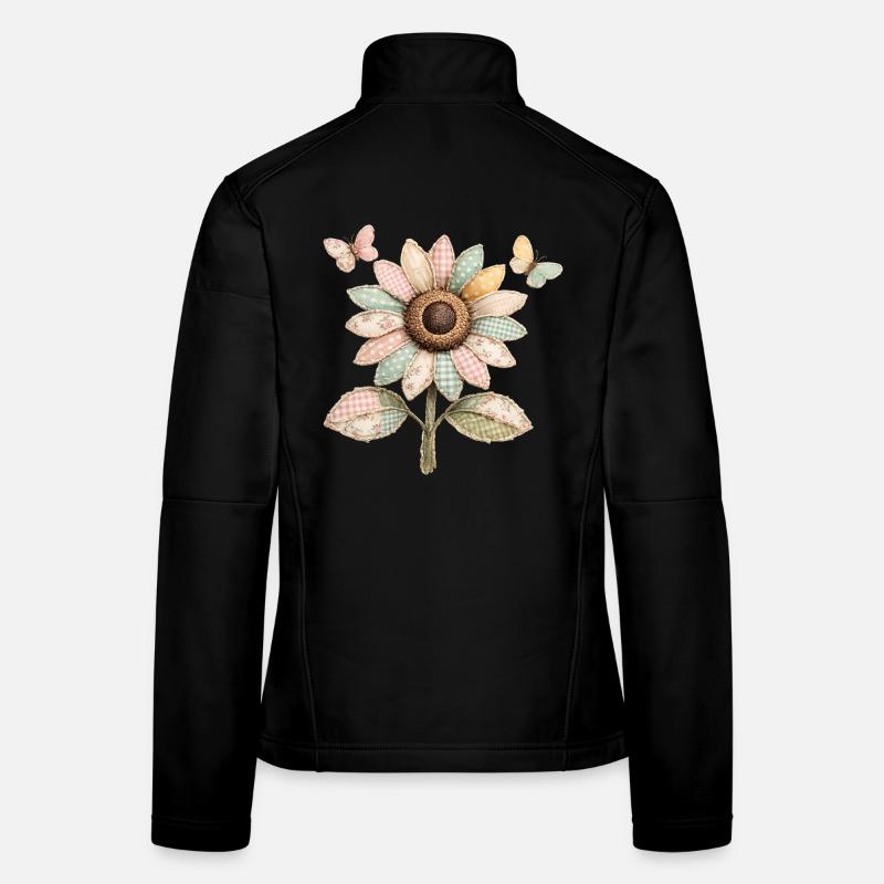 Sunflower Butterfly Patchwork Vintage Women's Softshell Jacket