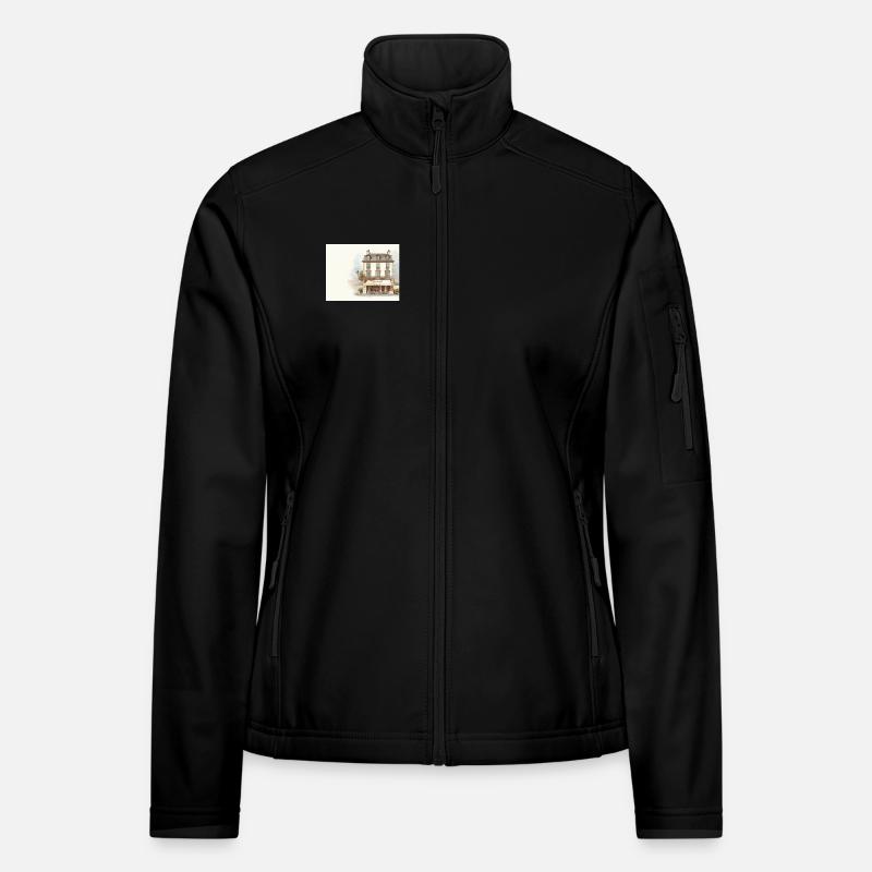 Parisian Café Watercolor façade Women's Softshell Jacket