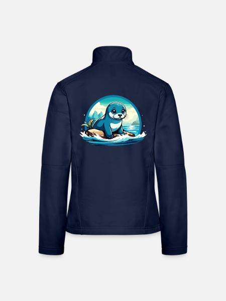 Robbe auf Felsen - Frauen Softshelljacke - Navy - Hinten