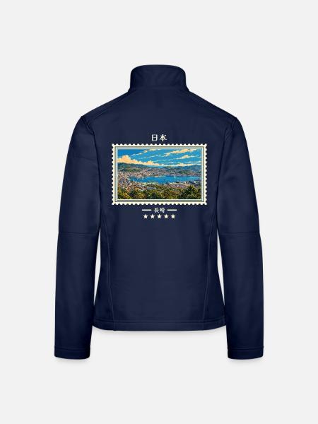 Japan Nagasaki Vintage Reisemarke - Frauen Softshelljacke - Navy - Hinten