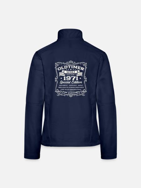 55. Geburtstag Geschenk Mann Oldtimer März 1971 - Frauen Softshelljacke - Navy - Hinten