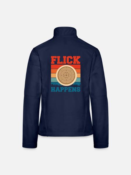 Flick Happens – Lustiges Crokinole Brettspiel - Frauen Softshelljacke - Navy - Hinten