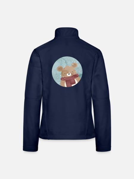 zuckersüßer goldiger Bär im Winter wenn es schneit - Frauen Softshelljacke - Navy - Hinten