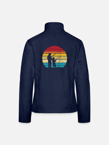 Sunset Fishing Silhouette: Father & Child - Women's Softshell Jacket - navy - Back