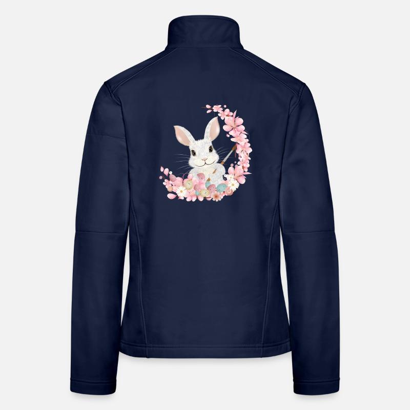 white easter bunny with flowers and brush for easter Women's Softshell Jacket