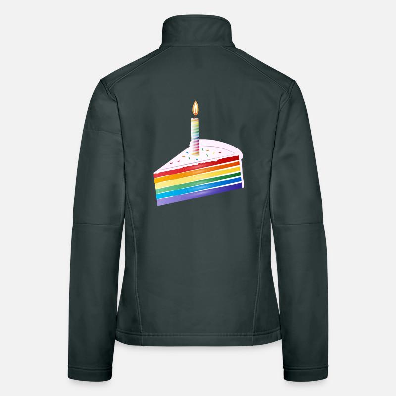 Stück Regenbogen Kuchen mit Geburtstagskerze Frauen Softshelljacke